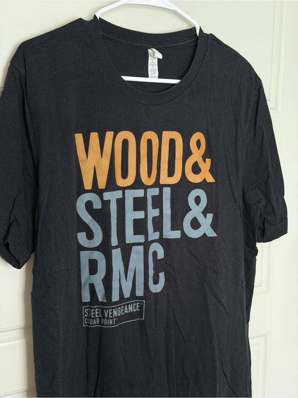 Cedar Point Steel Vengeance Wood Steel RMC Graphic T-Shirt Charcoal Heather XL